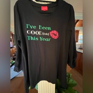Black Long Sleeve Tee “I’ve been good(ish) this year” size XL sequins Red Lips